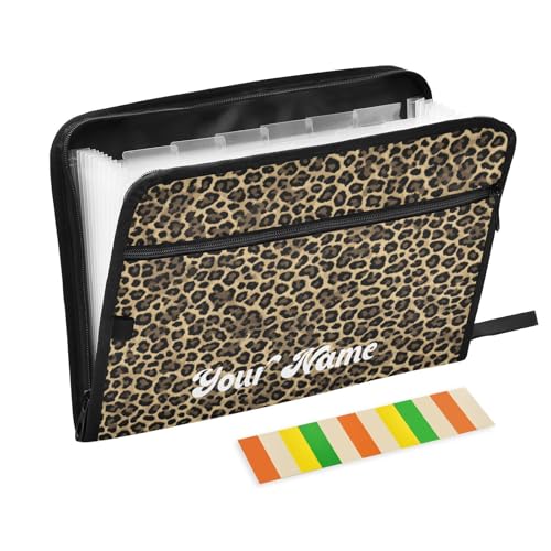 Custom Name Brown Leopard Print Accordion File Organizer Personalized Text Expanding Document Folder with 13 Pockets Portable File Folder for A4 Letter Size - color: Brown Leopard Print, size: Custom
