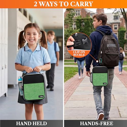 opux Insulated Lunch Bag for Kids Boys Girls, Small Compact Lunch Box with Wide Opening & Mesh Pockets, Reusable Lunch Pail for School, Work, Adults, Men, Women, Heather Green - color: Heather Green
