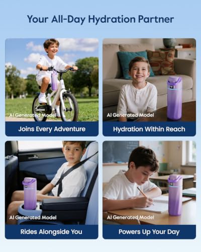 WATERH BOOST Kids Smart Water Bottle with Reminder & Tracker, 16oz | BPA-Free, Vacuum Insulated Stainless Steel, 24H Cold & 12H Hot, DIY Fridge Magnets, Rubber Base, Ideal for Travel & Camping - color: Mauve