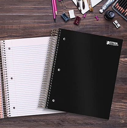 Better Office Products 5 Subject Spiral Notebook, Black Poly Cover, College Rule, 200 Sheet Notebook with 4 Double-Sided Pocket Dividers, 11 x 8.5 inches