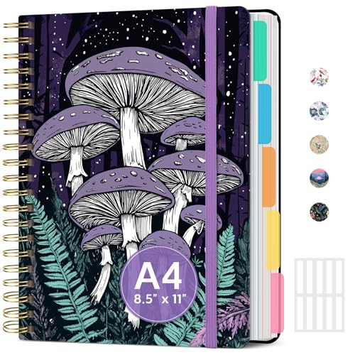 Large Lined Spiral Journal for Women Cute Hardcover 5 Subject Notebook for Work 8.5" x 11" with Removable Dividers & Tabs, College Ruled, 280 Pages Aesthetic Journal for Work, School & Note Taking, Enchanted Fungi - color: H - Enchanted Fungi