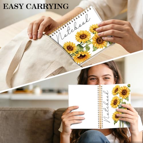 ERHACHAIJIA Sunflowers Hardcover 160 Pages Lined Spiral Notebook, Funny Sunflowers Notebook for Women Her Nana Grandma, Student Notepad Gifts, Floral Gifts for Sunflower Lover, Travel Journal Present - color: White-Yellow