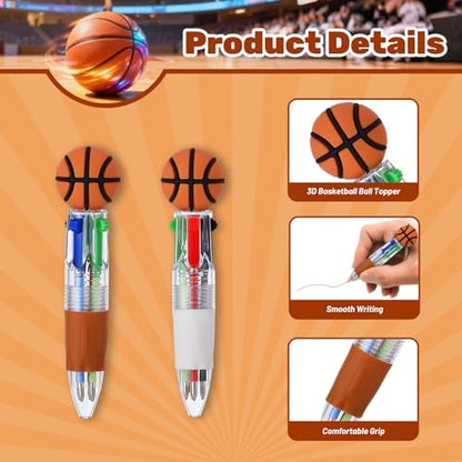 24 Pcs Basketball Party Favors Basketball Multicolor Pen in One 4-in-1 Cute Fun Pens Bulk Kawaii Ballpoint Pen for Sports Goodie Bags Stuffers (Basketball) - style: Basketball