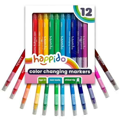 International Arrivals Double Sided Color Changing Marker Sets for Kids Happido, Set of 12 Chisel Tip Non Toxic Markers, Great School Supplies, Art and Stationery Set - style: 12 Count - Color Changing Double Ended