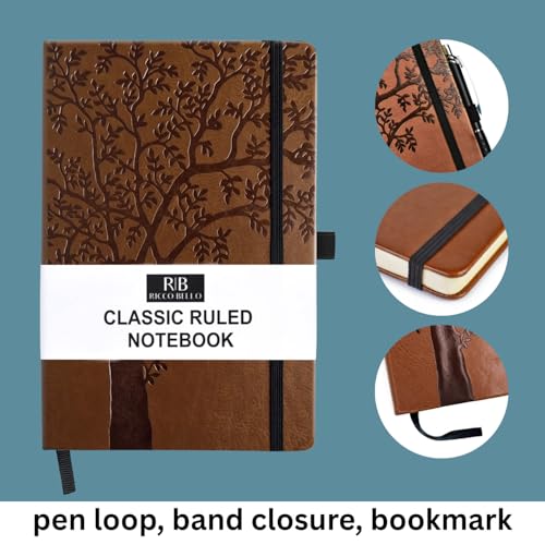 RICCO BELLO Lined Journal Notebook, Art Tree, Faux Leather Hardcover | With Pen Holder, College Ruled, 96 Sheets / 192 Pages, 5.7 x 8.4 Inches, For Work & Notes - color: ArtTree1