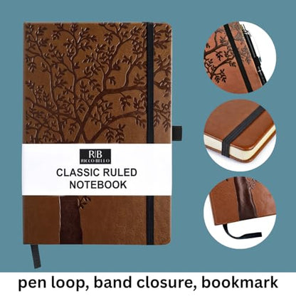 RICCO BELLO Lined Journal Notebook, Art Tree, Faux Leather Hardcover | With Pen Holder, College Ruled, 96 Sheets / 192 Pages, 5.7 x 8.4 Inches, For Work & Notes - color: ArtTree1