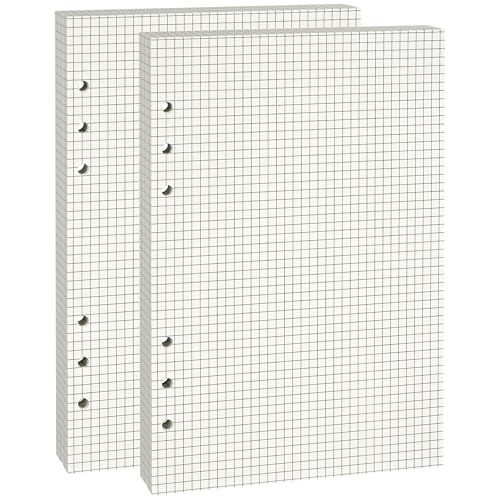 Beige A5 6-Hole Grid-Ruled Loose Leaf Refill Paper(Pre-Punched)-Fits A5 6-Ring Binder, 100GSM Thick No Bleed-through Sheets, Double Sided Writing for Fountain Pen & Gel Pen(2 Pack) - size: Grid-A5-2