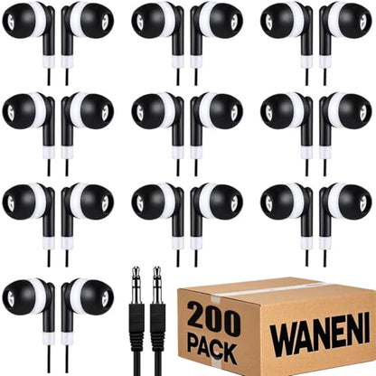 Wholesale Bulk Earbuds Headphones 200 Pack Class Set for School Classroom Students Kids Children Toddler Boys Girls Teen Adults(Black,200 Pack) - color: Black, size: 200 Packs