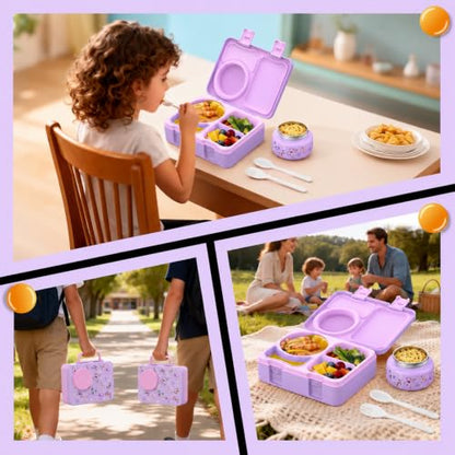 Kids Lunch Box with Thermo, Leakproof Bento Box for Kids with 8OZ Insulated Food Jar, Ice Pack, Sauce Cup, Utensils, Removable Tray & Dividers for School Daycare Travel (Butterflies) - color: Butterflies