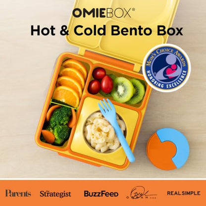 OmieBox Bento Box for Kids - Insulated Bento Lunch Box with Leak Proof Vacuum Insulated Food Jar - 3 Compartments, Two Temperature Zones (Sunshine) - color: Sunshine
