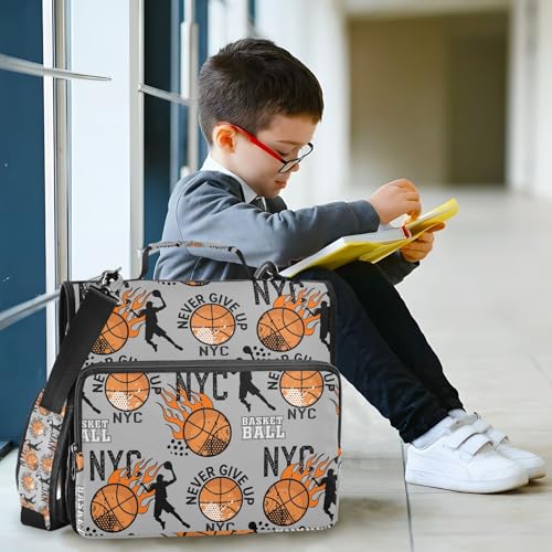 Basketball 3 D-Ring Binder Bag Multi-Pocket Zipper Organizer | with Handle and Detachable Shoulder Strap Holds 500 Sheets for School Office Supplies - color: Dhb-108