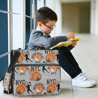 Basketball 3 D-Ring Binder Bag Multi-Pocket Zipper Organizer | with Handle and Detachable Shoulder Strap Holds 500 Sheets for School Office Supplies - color: Dhb-108