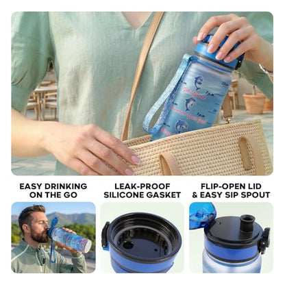 34HD Dolphin Water Bottle with Time Marker & Straw 32 oz, Just A Girl Who Loves Dolphins, Birthday Gifts for Women & Girls Cute Ocean Life Merch Aesthetic Sea Animal - color: Blue dolphin