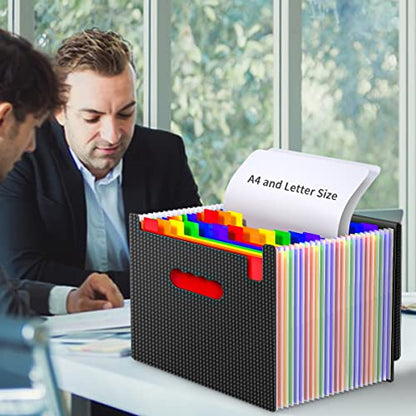 Expanding File Folders,25 Pockets Accordion File Organizer,Expandable Filing Folder with Handle,Portable File Box for Receipt,Bill,Paper,A4/Letter Size,2 Adjustable Straps,Diamond - style: Diamond Style