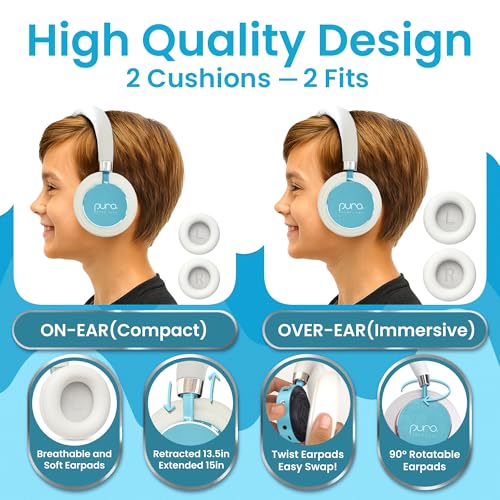 Puro Sound Labs Kids Wireless Headphones – Volume-Limiting 85dB, Built-In Mic, Studio-Grade Sound, 20-Hour Battery Life, Comfortable Fit & Easy to Connect Kids Bluetooth Headphones – BT2200 Plus, Teal - color: Teal