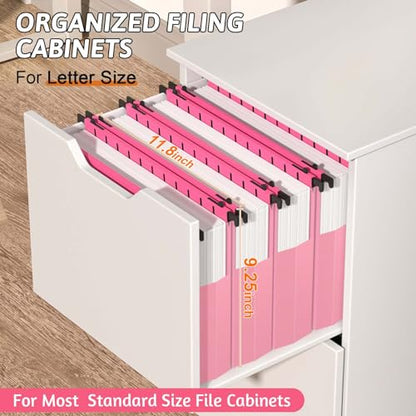 Plastic Hanging File Folders Expanding,12 Pack Extra Capacity Hanging File Folder Letter Size,2 Inch Expansion Heavy Duty Folders,Adjustable Tabs,Pink Hanging Folders Designed for Bulky Files - color: Pink
