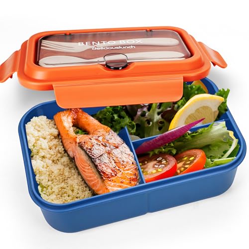 Fanhaw 40 Oz/5 Cup Bento Box for Kids, Men and Women, Lunch Box with 3 Compartments, Utensil, Microwave & Dishwasher Safe (Orange) - color: Orange
