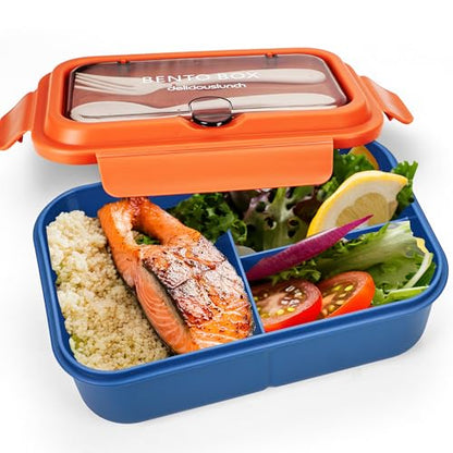 Fanhaw 40 Oz/5 Cup Bento Box for Kids, Men and Women, Lunch Box with 3 Compartments, Utensil, Microwave & Dishwasher Safe (Orange) - color: Orange