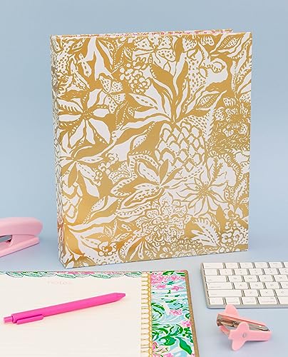 Lilly Pulitzer 디바이더가 있는 1.9cm(0.75인치) 바인더, 사파리 상그리아 | 포켓과 3개의 탭 칸막이가 있는 귀여운 3링 종이 홀더, 사무실용 금속 링 바인더가 있는 얇은 미적 바인더 - color: 사파리 상그리아