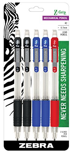 Zebra Pen Z-Grip Mechanical Pencil, 0.7mm Point Size, HB #2 Graphite, Assorted Grip Colors, 5-Count - size: 5 Count (Pack of 1)