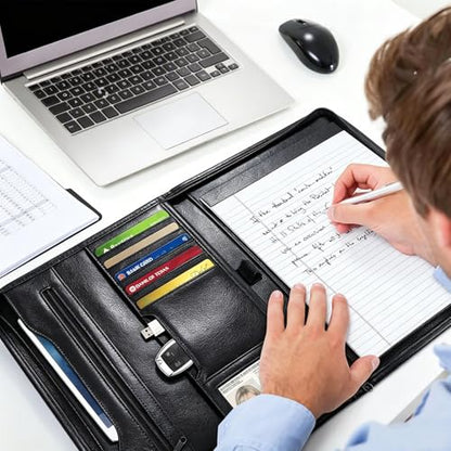 Zippered Padfolio Portfolio Binder, Leather Business Portfolio, & 8.5 x 11 Legal Pad, Office Supplies Organizer, Black Zippered Pocket, Planners, Resume, Briefcase for Travel and Interview - size: Black-13.5x10x1 inch