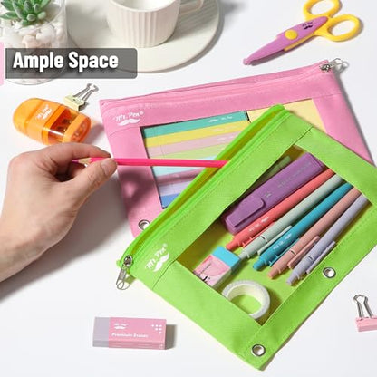 Mr. Pen- Pencil Pouch for 3 Ring Binder, 2 Pack, 10"x6.75", Smooth Zipper | Clear Window, Large Capacity Pencil Case with 3 Reinforced Grommets for School, Office, Supplies Storage | Clear Window, Large Capacity Pencil Case with 3 Reinforced Grommets for