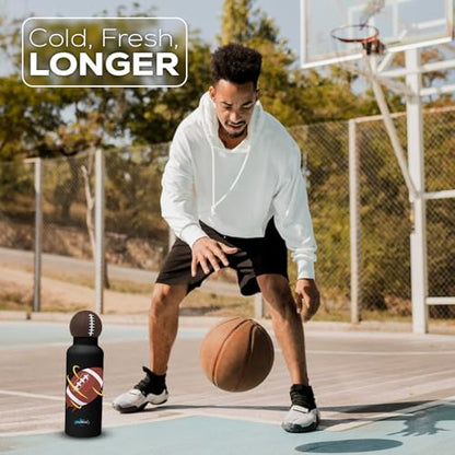 Game Time Football Water Bottle - Insulated Water bottle with Football Design for Enthusiasts – Stainless Steel Water Bottle with Leak Proof Design - 16oz - color: Football Bottle