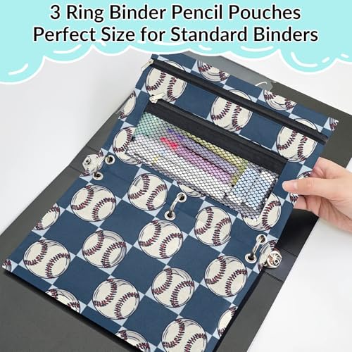 Sports Baseball Pencil Pouch for 3 Ring Binder Balls Pencil Case Bag with Clear Window Zipper Pockets for Kids Girls Boys Students School College Supplies 2 Pack