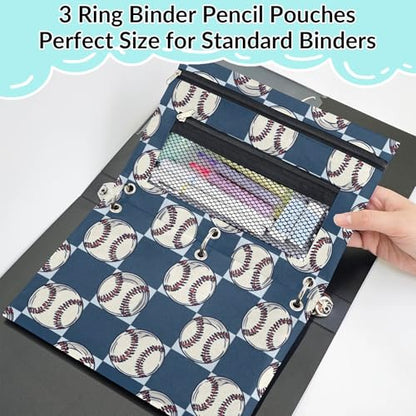 Sports Baseball Pencil Pouch for 3 Ring Binder Balls Pencil Case Bag with Clear Window Zipper Pockets for Kids Girls Boys Students School College Supplies 2 Pack