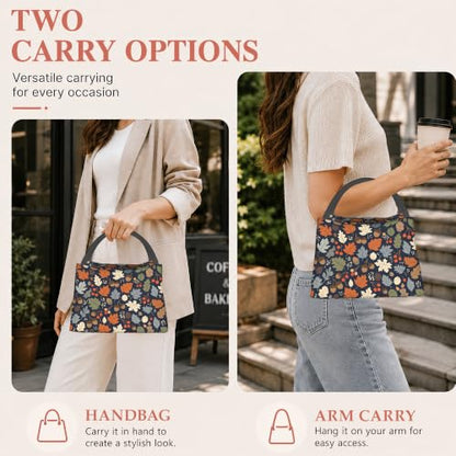 Lunch Box for Women,Fall Leaves Insulated Lunch Bag,Pine Cones Leakproof Thermal Insulation Cooler Tote Bags for Teacher Nurse Kids School Work Picnic - color: Fall Leaves