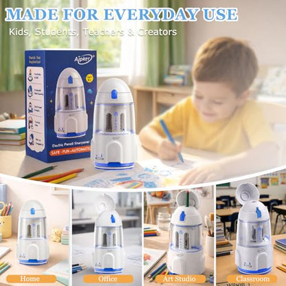 Rechargeable Electric Pencil Sharpener, Automatic Auto in & Out, Adjustable Sharpness for Kids, Students, Teachers & Artists, Built-in 2000mAh Battery, Fits 7–12mm Standard, Colored & Jumbo Pencils