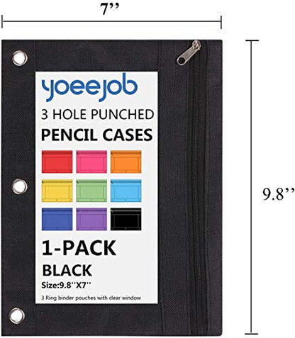24 Packs 3 Ring Binder Pen Pencil Case Pouch Bulk Set Stationery Bag for School Class Office Black - color: black