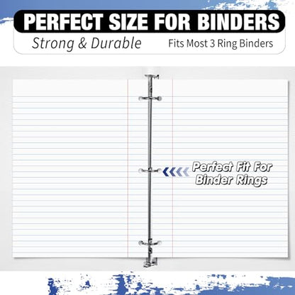 Fulmoon 12 Pcs 8" x 10-1/2" Wide Ruled Loose Leaf Paper 3 Hole Punched Notebook Paper 100 Sheets Per Pack, 56 Gsm, Filler Paper for Adults Students Binder College School - size: Wide Ruled