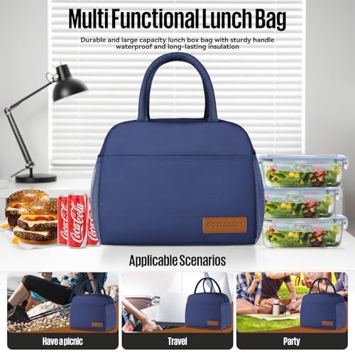 douyadady Lunch Bag Women/Men Lunch Box Women/Men (Dark blue) | Spacious Lightweight Waterproof Sturdy Durable Great Value For Office Work School Picnic Travel - color: Dark Blue