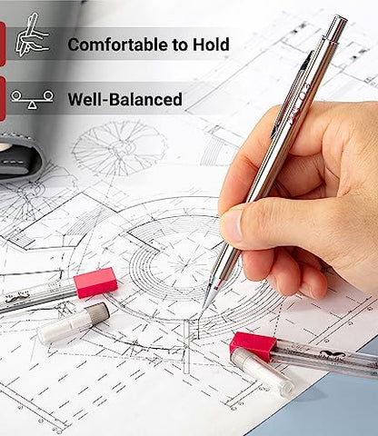 Mr. Pen- Metal Mechanical Pencil Set with Lead Refills & Erasers, 2 Pack | 0.3mm, 4x Tubes HB Lead Refill, 4x Eraser Refills for School Supplies, Note Taking, Drawing, Sketching, Office - style: 0.3mm