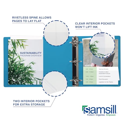 Samsill Durable 1 Inch Binder, D Ring Binder, Customizable Clear View Cover, Sky Blue, Holds 225 Pages - color: Blue Coconut, size: 1 Pack, style: 1 Inch