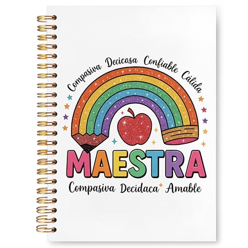 JUDFNCDE Teacher Maestra Appreciation Gifts, Regalo Para Maestra, Rainbow Hardcover Notebook Journal 5.5 x 8.3 - color: Maestra-Rainbow