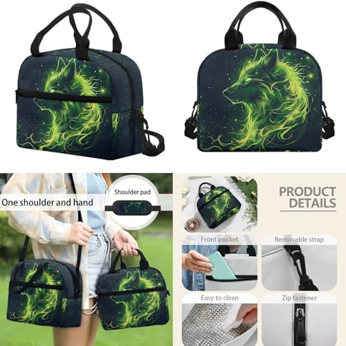 17 Inch Kid's 4PCS Backpack Set, Back to School Essentials | Insulated lunch box, water bottle pouch, pencil case, lightweight, padded shoulder straps, for elementary, middle school - color: Green Wolf