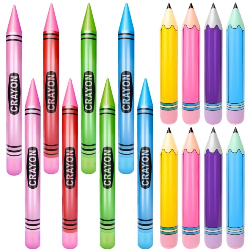 SAYAYA 8 Pcs Large Inflatable Pencil and Crayons Set, Multicolor Jumbo 41.3“ Giant Crayons & 26.8” Pencil Balloon, Back to School Classroom Decorations, Photo Props for Teacher Appreciation Party - color: Multicolor