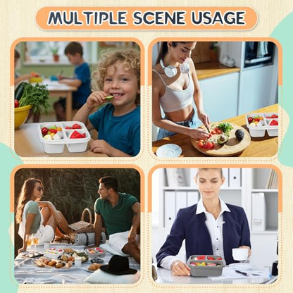 Honeydak 5 Pack Snack Containers 3 Compartment Bento Snack Boxes Divided Meal Prep Containers with Lids Reusable Adults Lunch Food Storage Box for School Work Travel(Black and White Ombre) - color: Black and White Ombre