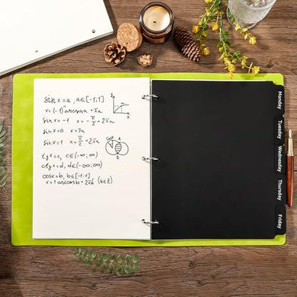 2 Set Black Binder Dividers with 5 Tabs, Plastic Binder Divider for 3 Ring Binders, 8.3 x 11 Inch Index Divider for Binders with 3 Hole for Office School Notebooks, 10 Dividers Total