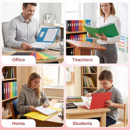 SUNEE Two Pocket Folders, 50 Pack File Folders with Business Card Slot, Textured Paper, Fit Letter Size Paper, Paper File Folder for School Office Home Business, Red - color: Red