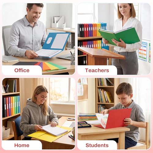 SUNEE Two Pocket Folders, 100 Pack File Folders with Business Card Slot, Textured Paper, Fit Letter Size Paper, Paper File Folder for School Office Home Business, Red - color: Red, style: 100-Pack