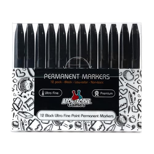 Ultra Fine Point Permanent Markers - 12 Pack, Black Pens - School Supplies | Perfect for labeling, writing, and detailed work with long-lasting black permanent ink - style: 12 Black Ultra Fine Point