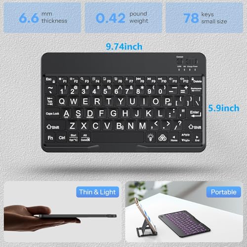 OMOTON Large Print Bluetooth Keyboard for iPad iPhone Windows Tablets - 7 - Color Backlit with Enlarged Keycaps, Rechargeable Wireless Keyboard for iPad 10th/9/8/7, iPad Pro Air Mini etc (Black) - color: Black