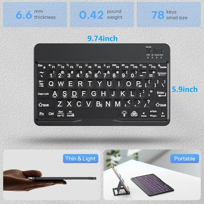 OMOTON Large Print Bluetooth Keyboard for iPad iPhone Windows Tablets - 7 - Color Backlit with Enlarged Keycaps, Rechargeable Wireless Keyboard for iPad 10th/9/8/7, iPad Pro Air Mini etc (Black) - color: Black
