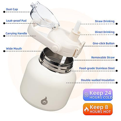 BJPKPK Insulated Water Bottles with Straw, 20 oz Cute Water Bottles with Handle, BPA Free Stainless Steel Metal Jug, Easy Carry Flasks for Men & Women, White - color: 20 ozWhite, size: 20 Ounces