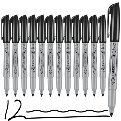 Permanent markers, 12 packs permanent markers bulk, quick drying in one second, smooth, not easy to erase, durable, can be marked on glass, tiles and cloth, office supplies,Gray shell - color: black