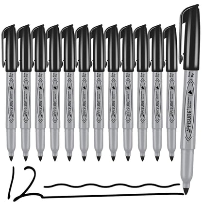 Permanent markers, 12 packs permanent markers bulk, quick drying in one second, smooth, not easy to erase, durable, can be marked on glass, tiles and cloth, office supplies,Gray shell - color: black