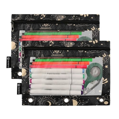 ZAZYXTJ Personalized Bohemia Boho Binder Pencil Pouchs 3 Ring | with Zipper Clear Window Office Organizers bag for School Students Teacher Supplies 2 Pack - color: Boho